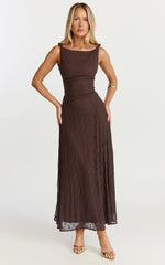 Chocolate High-Neck Asymmetric Midi Dress - Brown - view 1