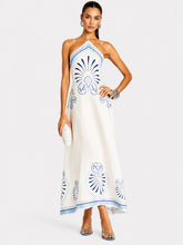 IVNO Cobalt Petal Linen Halter Maxi Dress