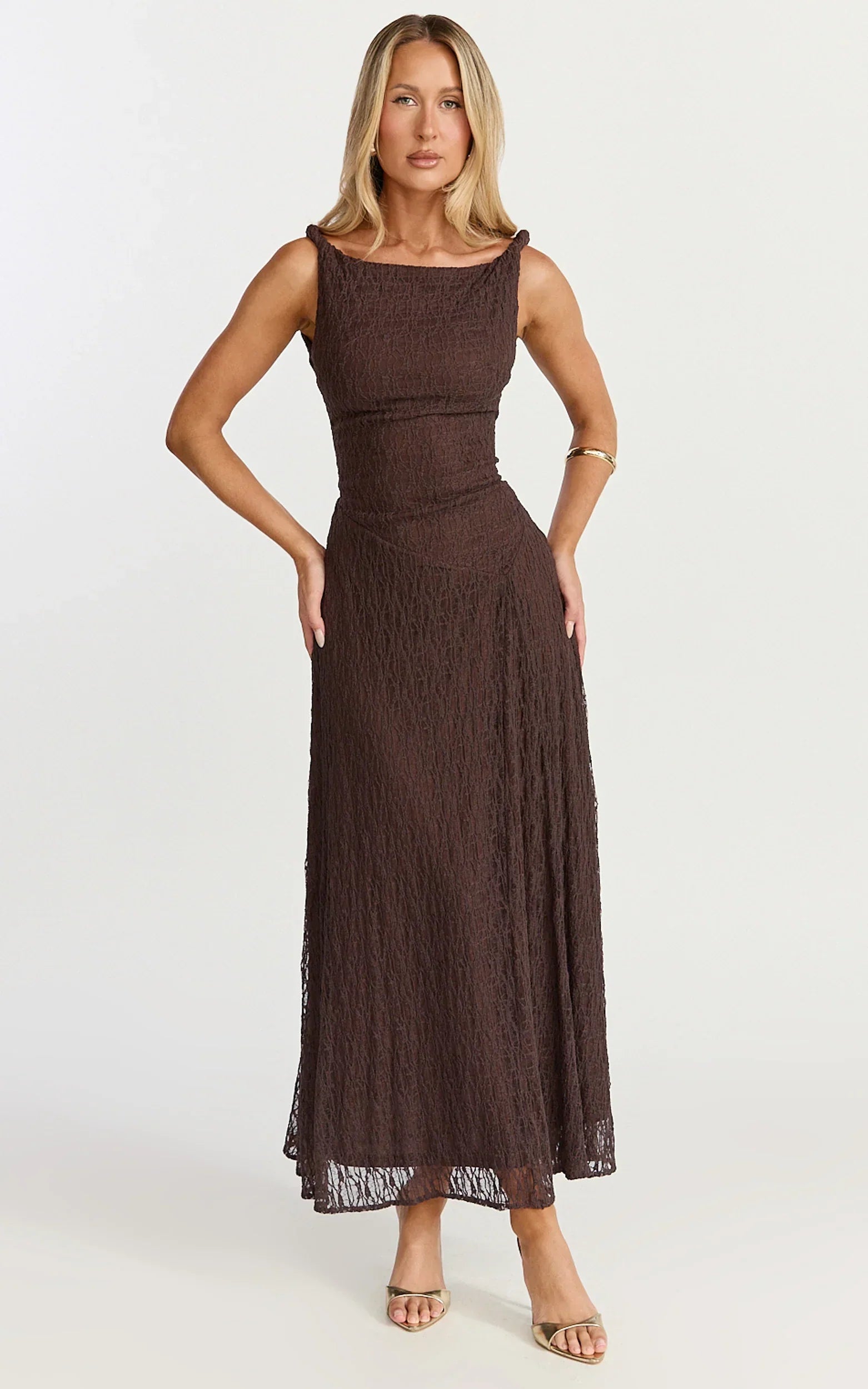 Chocolate High-Neck Asymmetric Midi Dress - Brown - view 8