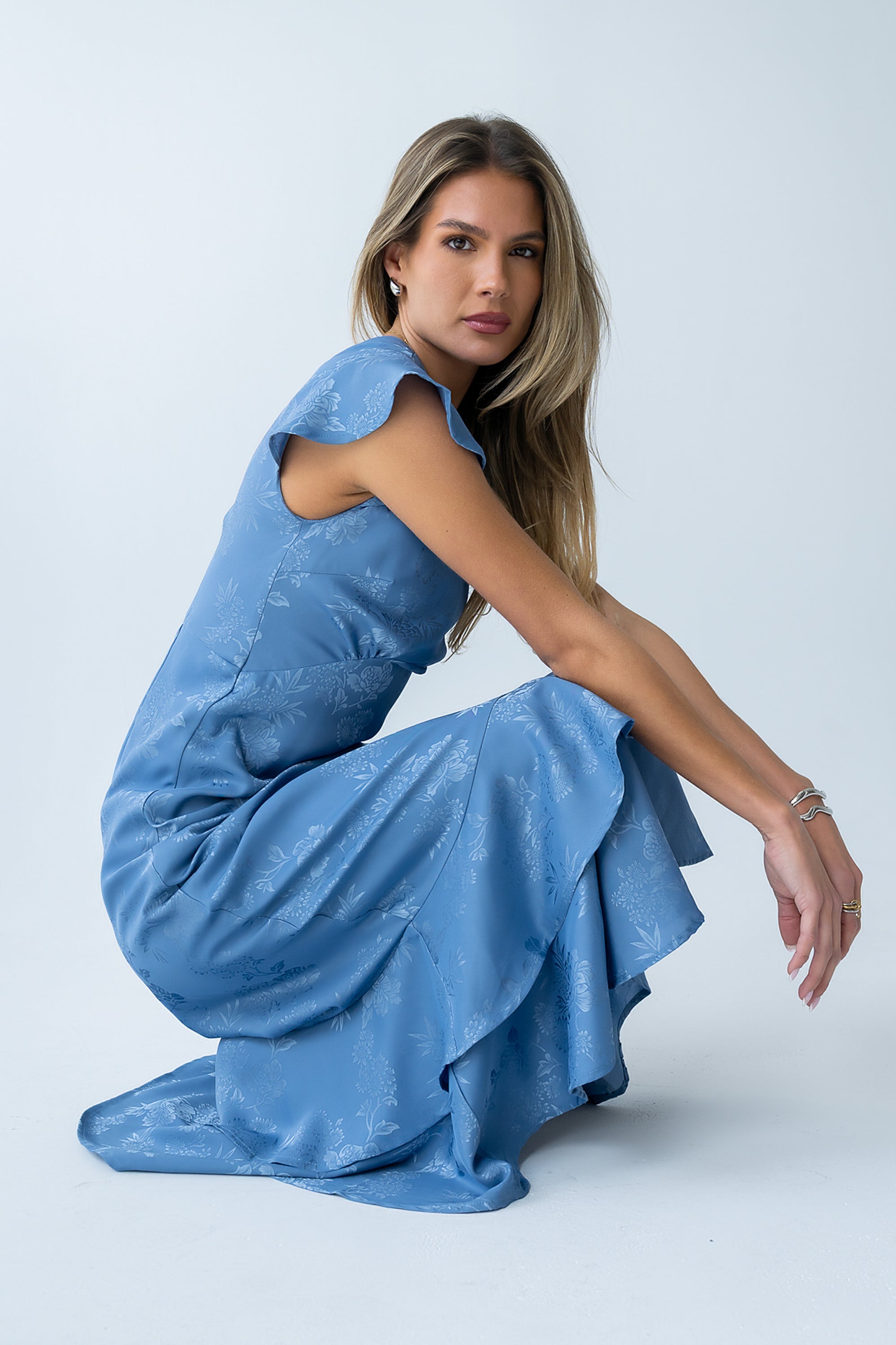 Blue Floral Print Maxi Dress - Blue - view 5