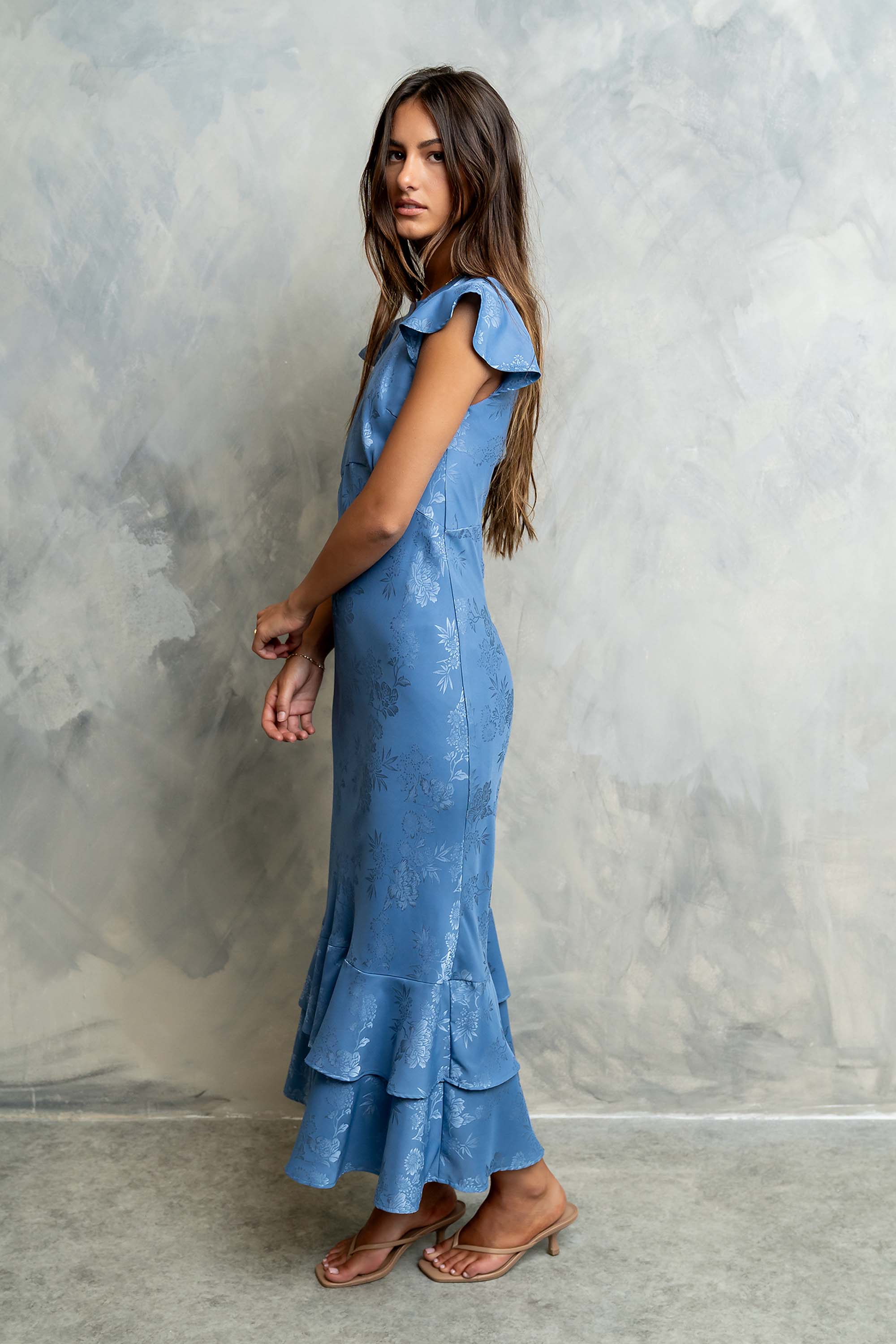 Blue Floral Print Maxi Dress - Blue - view 2