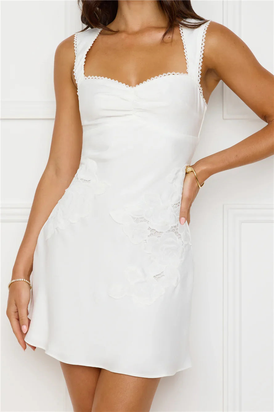 Elegant White Satin-Look Mini Dress - White - view 2