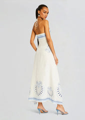 IVNO Cobalt Petal Linen Halter Maxi Dress