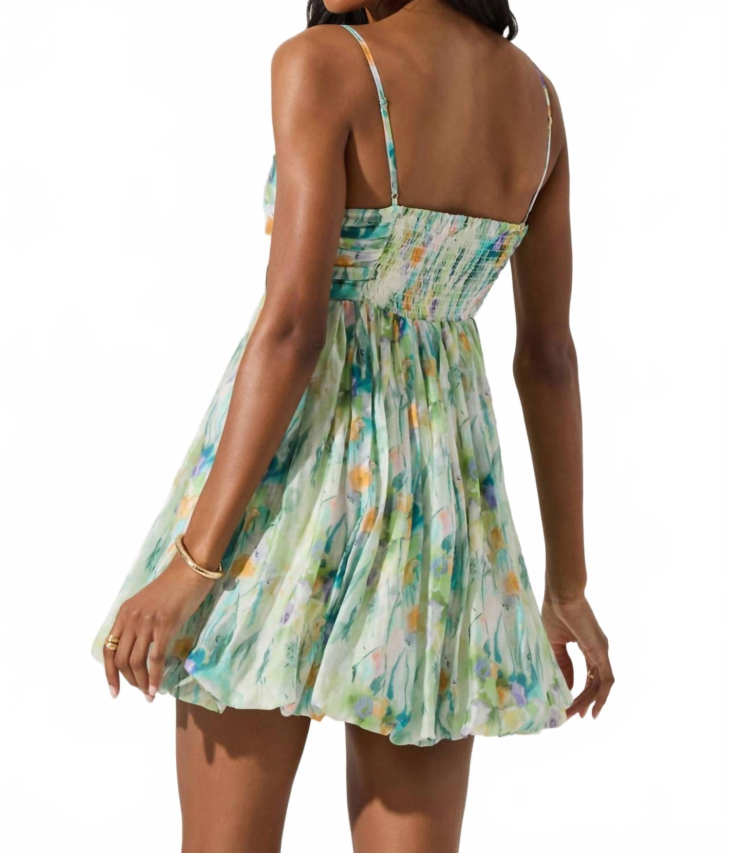 Green Abstract Bubble-Skirt Mini Dress - Green - view 2