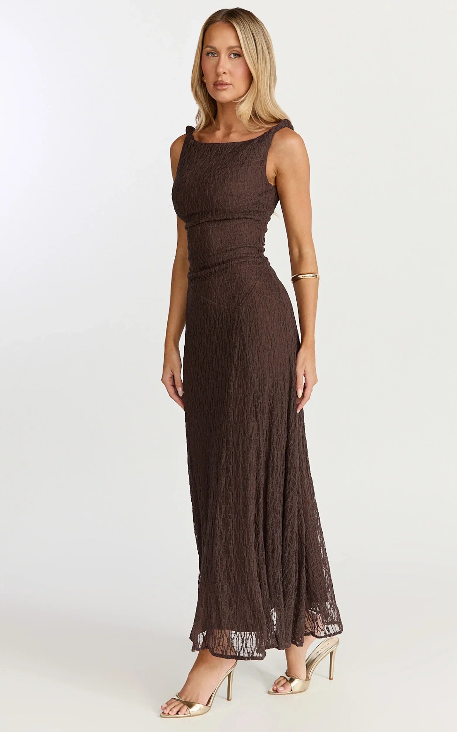 Chocolate High-Neck Asymmetric Midi Dress - Brown - view 2